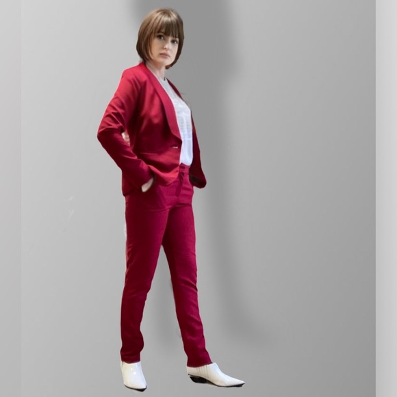 Cranberry Satin Dress Pants, Small - Picture 3 of 14